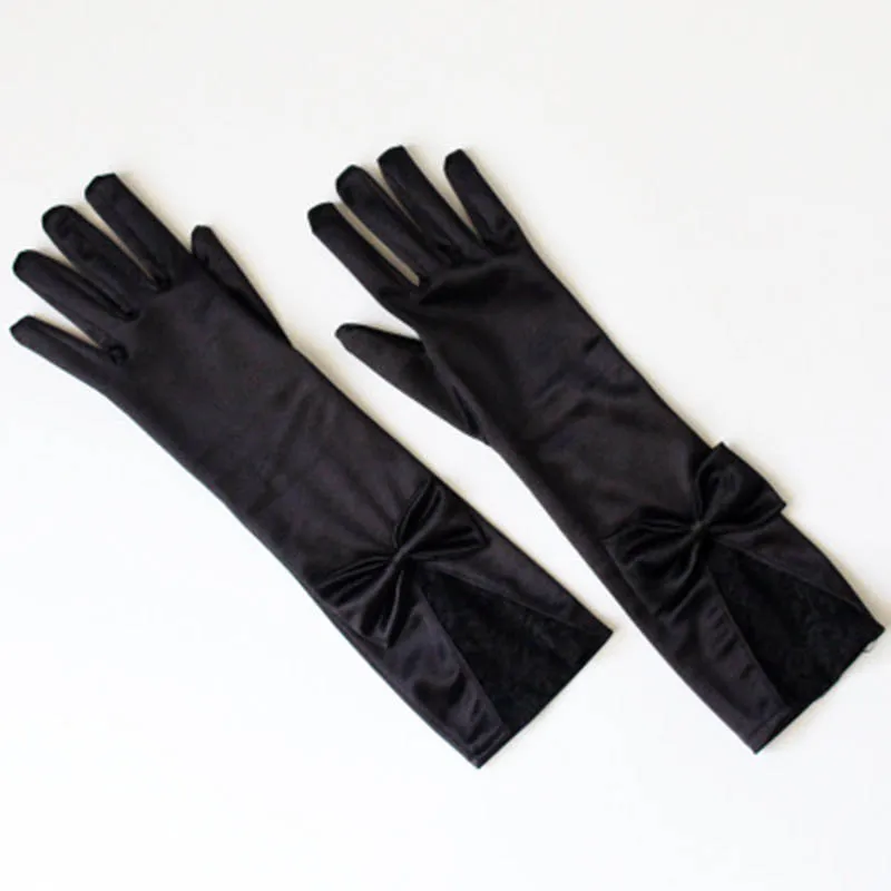 Guantes de satén de manga larga para mujer, accesorios de vestir, sexy, con lazo de encaje, para baile, rendimiento, etiqueta, para club nocturno,