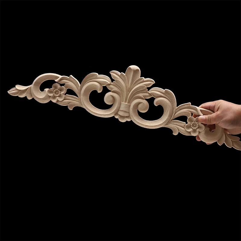 Exquisite Vintage Customized Wood Applique Onlay Wood Craft Onlay Floral Long Wooden Accessories Decoration Decal Corner Window