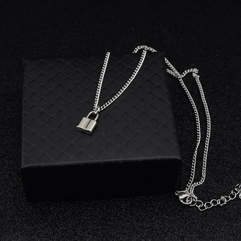 Personality Stainless Steel Lock Pendant Necklace For Women Men Jewelry Punk Accessories Silver Color Chain On The Neck Couple