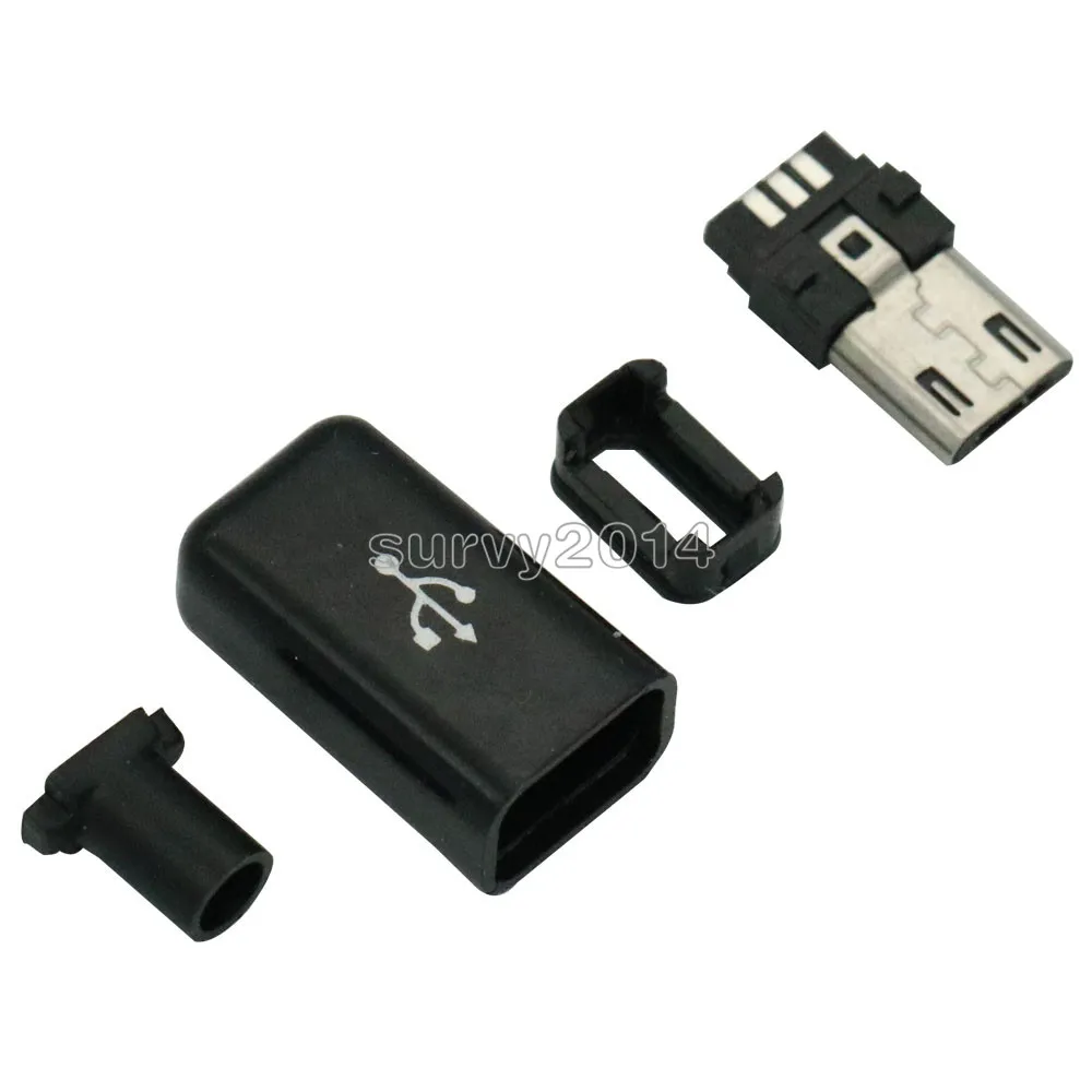 5sets Micro USB Male Plug Connectors DIY Kit Male Connector with Covers Black