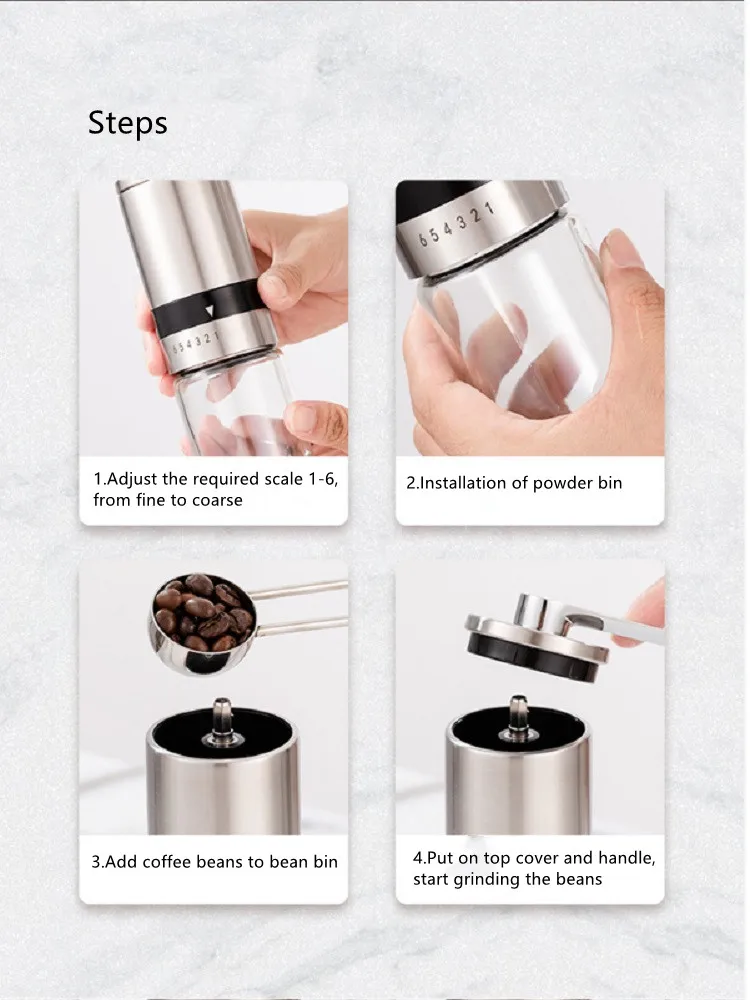Портативная ручная кофемолка, бытовая, из нержавеющей стали, маленькая мельница