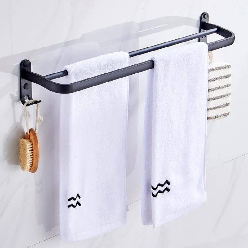 

Towel Hanger Wall Mounted Towel Rack Shelf Bathroom Hook Aluminum Towel Bar Rail Matte Black Towel Holder Bathroom Organizer