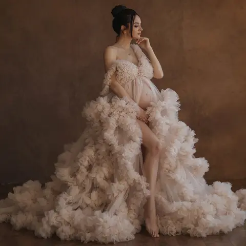 Luxury Maternity Ruffle Robe for Photoshoot Faiokaver
