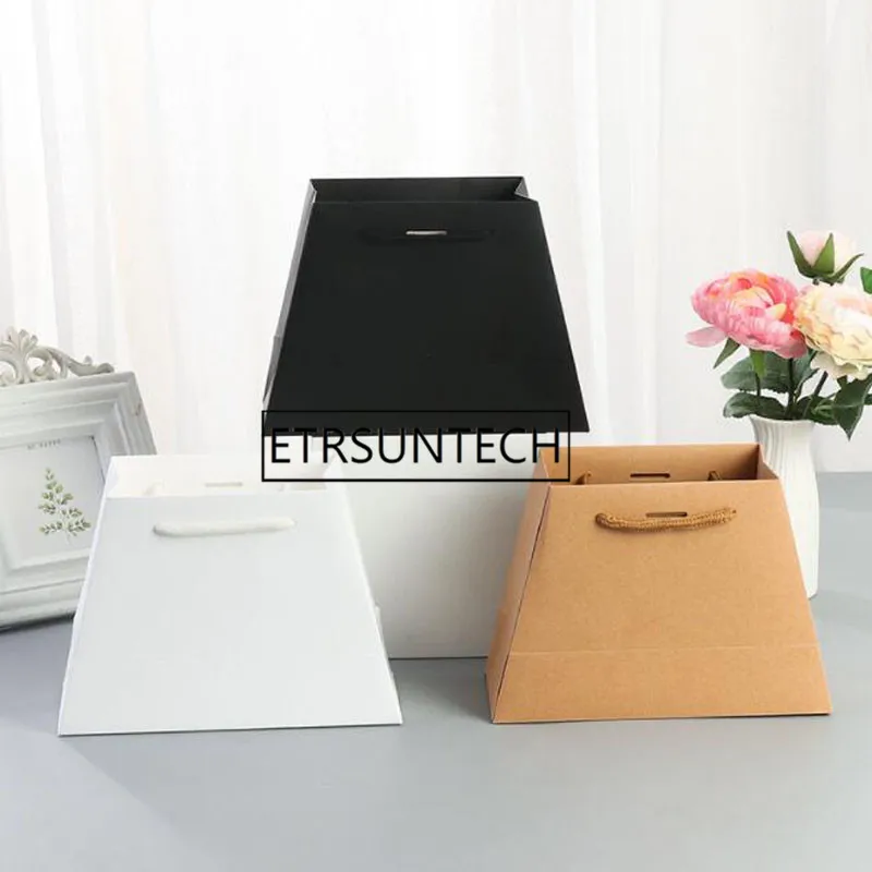 

100pcs Trapezoid Kraft Paper Tote Bag Flower Wrapping Bag DIY Florist Bouquet Packaging Gift Box