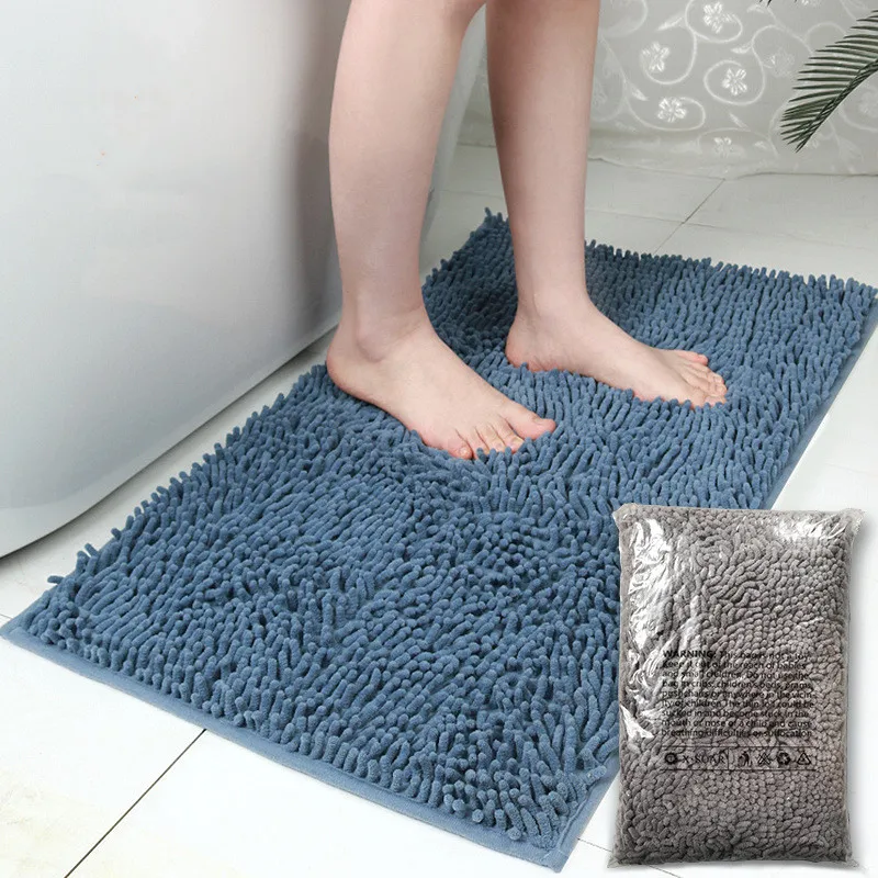 Chenille Floor Mats High-Grade Grey Absorbent Carpets Non-Slip Bathroom Mats Plush Rapid Drying Rugs Waier Tight Solid Durable P