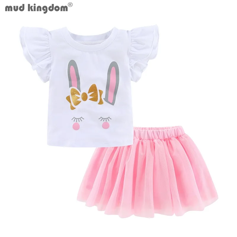 

Mudkingdom Sparkly Girls Outfits Bunny Shirt and Tutu Skirt Set for Little Girl Cute Rabbit Clothes Children Summer Suit