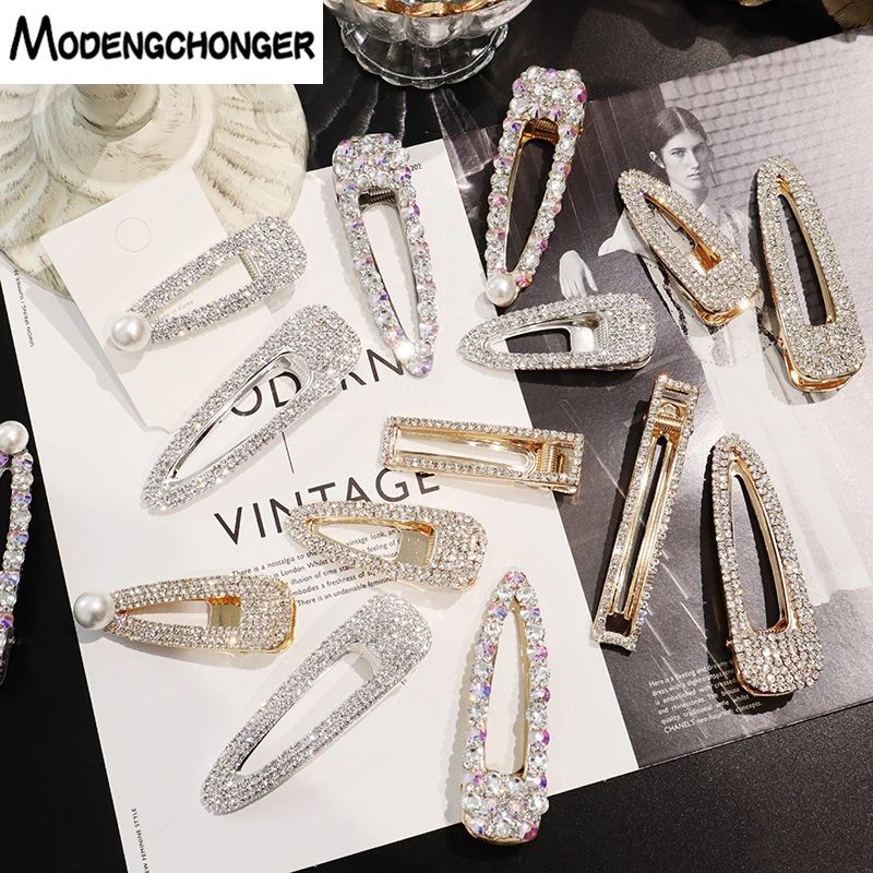 Fashion Hot Selling Hair Clips Super Flash Hairpins Full Rhinestone Pearl Barrettes For Women Girl Temperament Hair Accessories