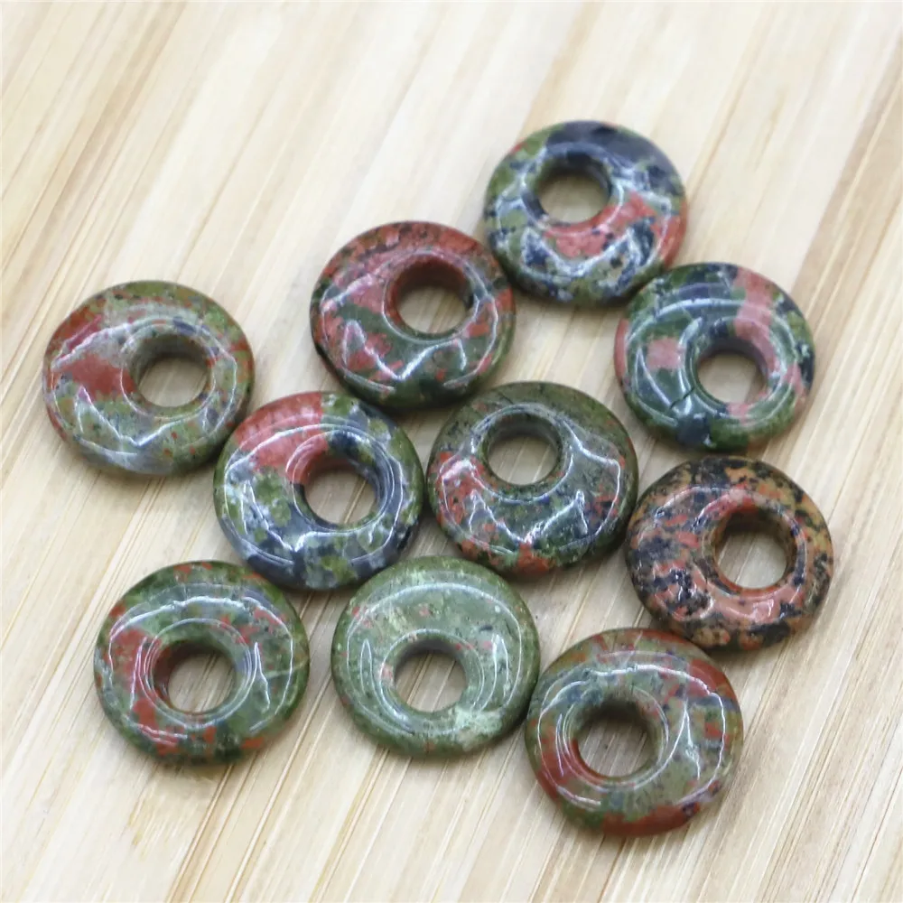 

Fashion Natural Assorted Stone 18mm Gogo Donut Pendants Charms Beads for Jewelry Making Wholesale 15pcs/lot Free Shipping