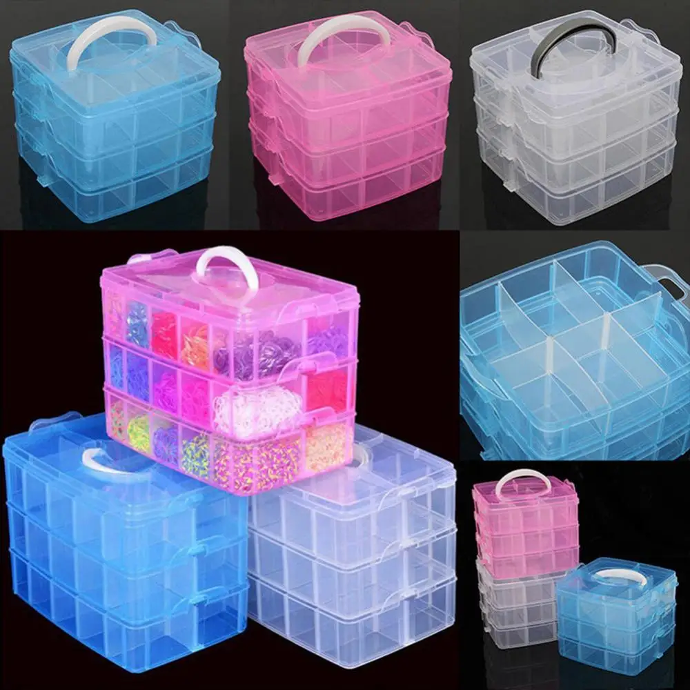 3 Layers Jewelry Suitcase Carrying Case 18 Compartments Clear Storage Box Container Jewelry Bead Organizer Case