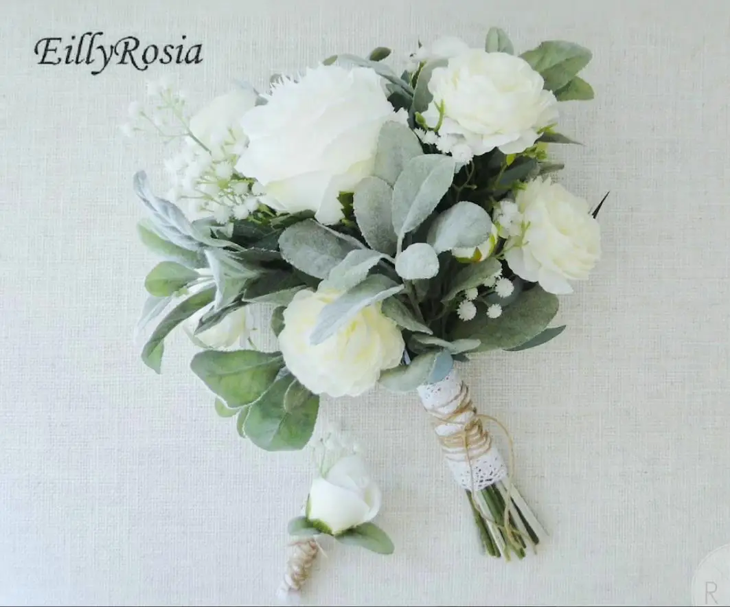 EillyRosia-ramo de novia blanco y verde, flores de boda sencillas para dama de honor a juego, conjunto de colección de boda, novedad