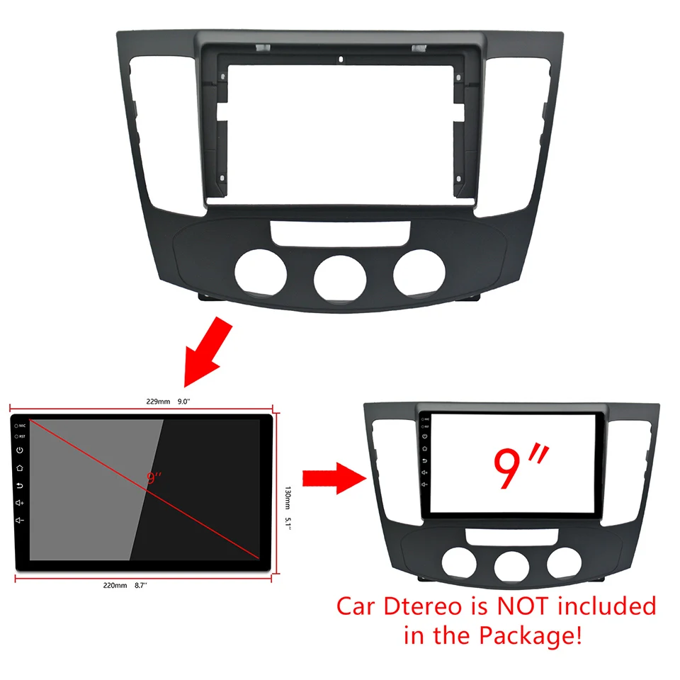 2-1Din Car DVD Frame Audio Fitting Adaptor Dash Trim Kits Facia Panel 9 inch For Hyundai Sonata AC 09-11 Double Din Radio Player