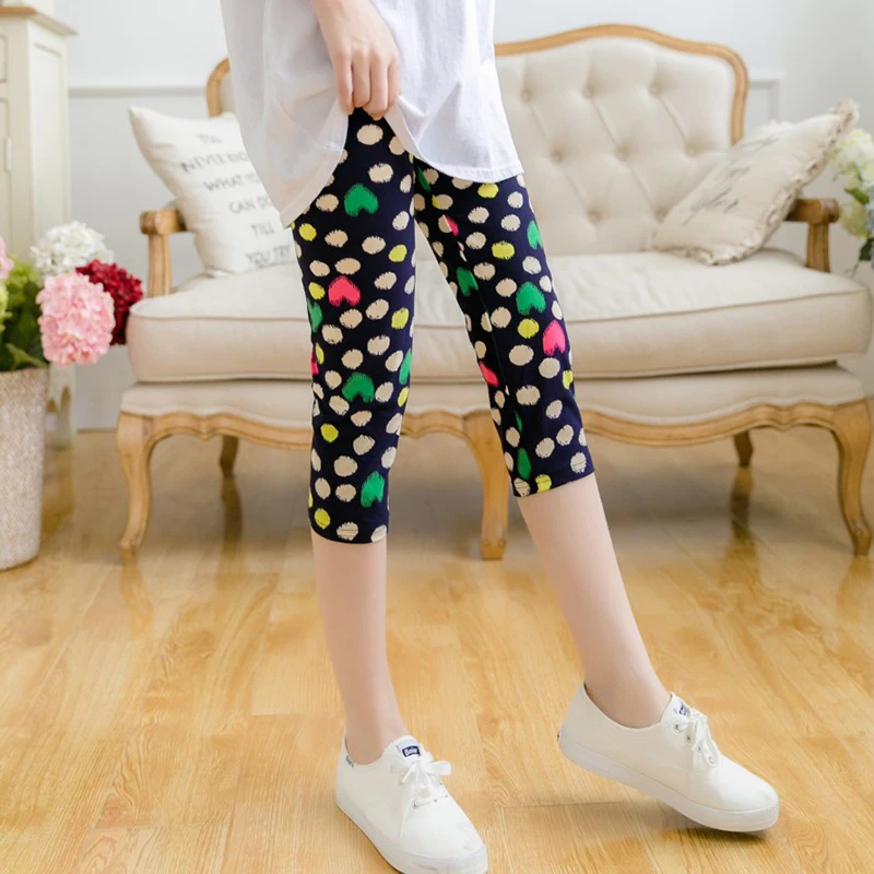 

YGYEEG Women Casual Fashion Printing Polka Dot Leggings Knitted Elastic Short Leggings Grafitti Star Pant Slim Fitness Trousers