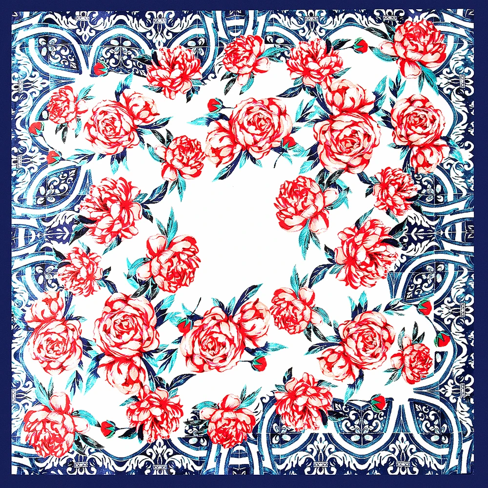 France 60cm Spring New Versatile Rose Flower Women\'s Imitation Silk Business Leisure Small Scarf Occupation Small Square Towel