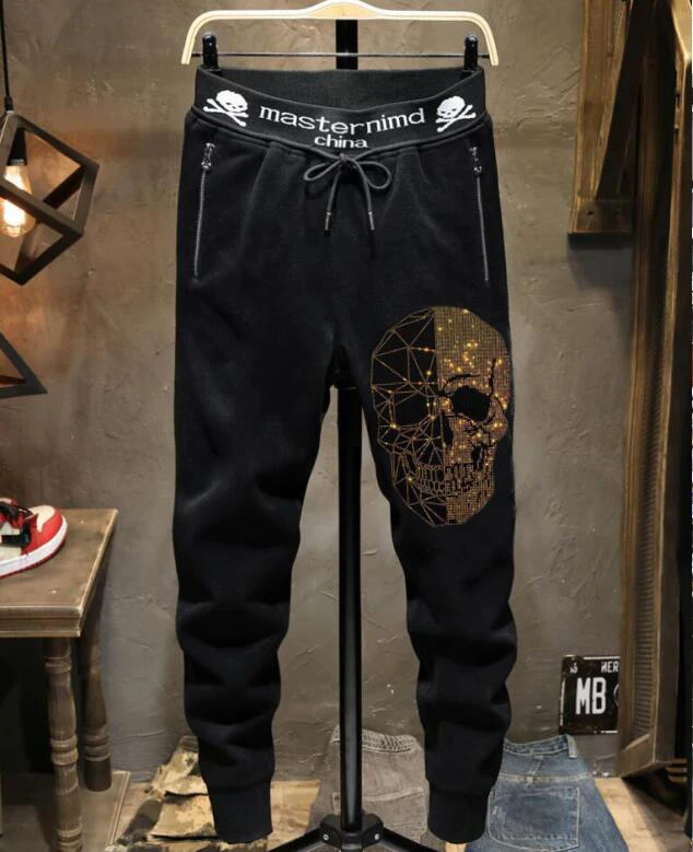 

Europe style Men Sweatpants with Rhinestones asina size M-2XL pants thin design