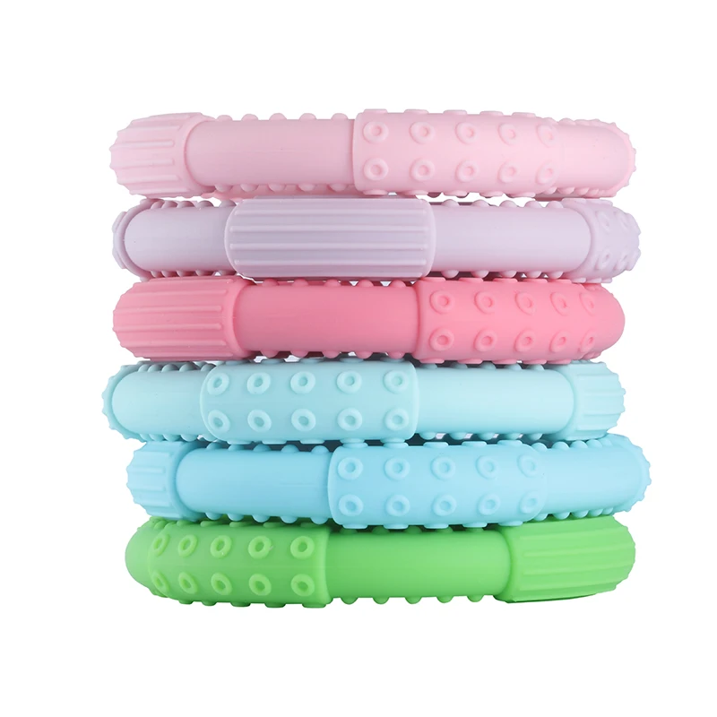 

6PCS Silicone Bracelet Teether Baby Teething Rings Chew Wristband Food Grade Silicone BPA Free