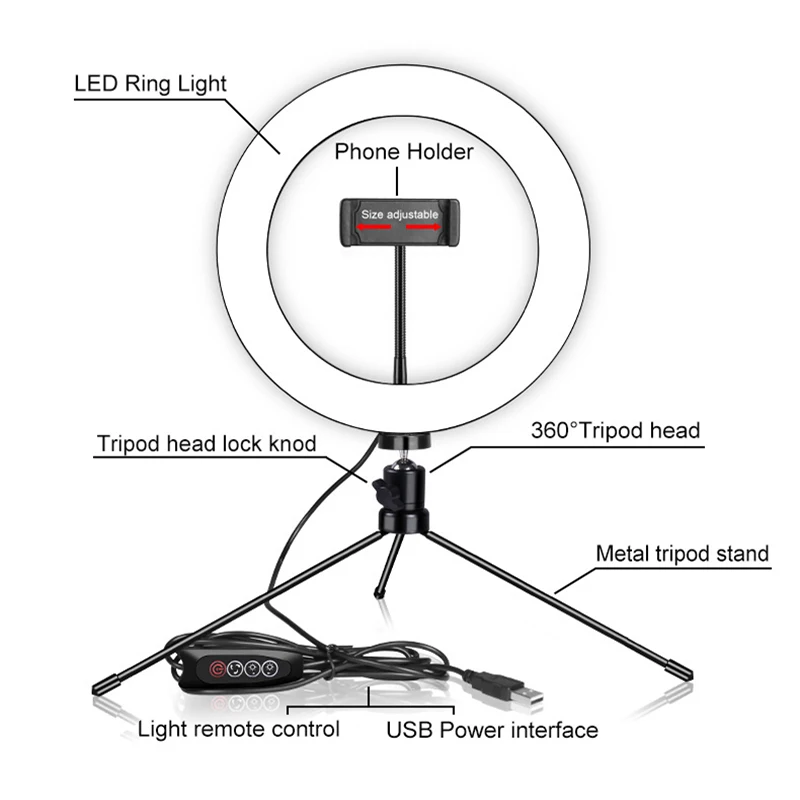 New LED Ring Flash Lights with Holder for Iphone Xiaomi Huawei Samsung Phones LED Flash Lamp with Ball Head for Tripod Bloggers