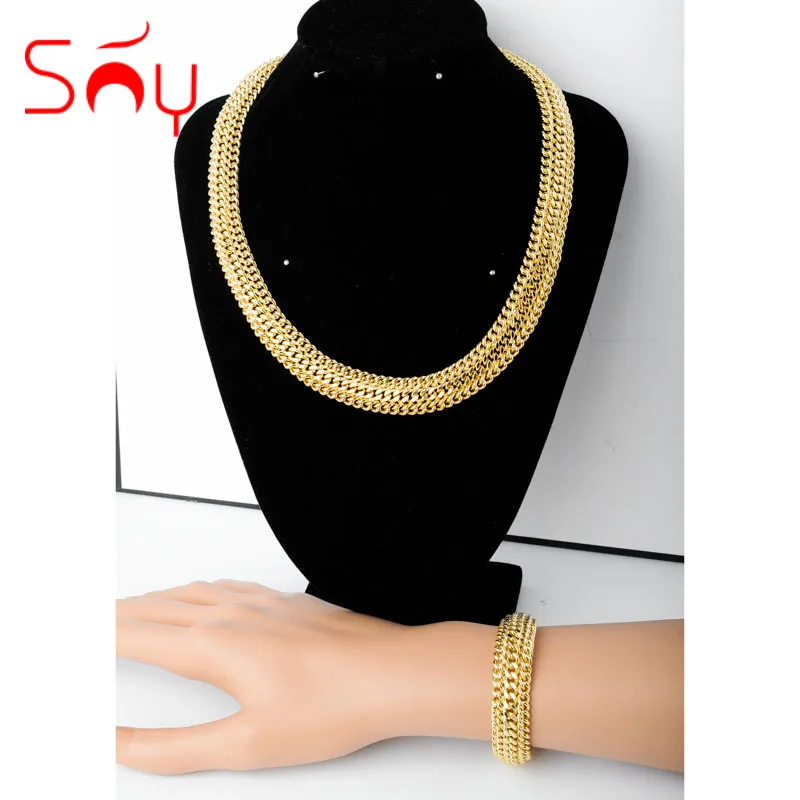 Sunny Jewelry Classic Dubai African Hot Sale Chains Sets Wide Necklace Bracelet for Women Man Casual Daily Wear Gifts Party