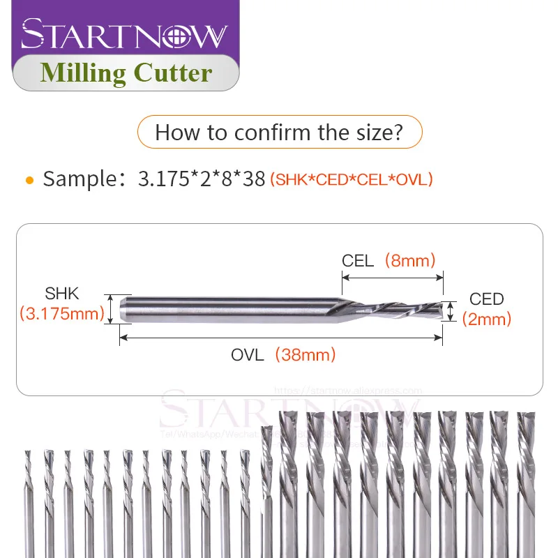 Startnow 5Pcs End Mill Cutting Bit Down Cut Double Flute Spiral Bits AAA Milling Cutter CNC Tool Tungsten For Woodworking Parts