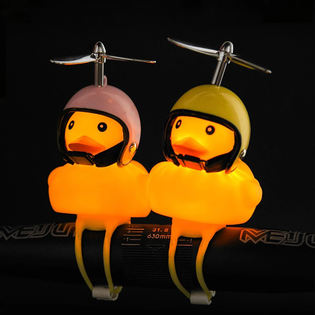 Bicycle Horn Cute Little Yellow Duck Night Warning Light Children's Rubber Duck Toy Mountain Bike Scooter Lights Decoration