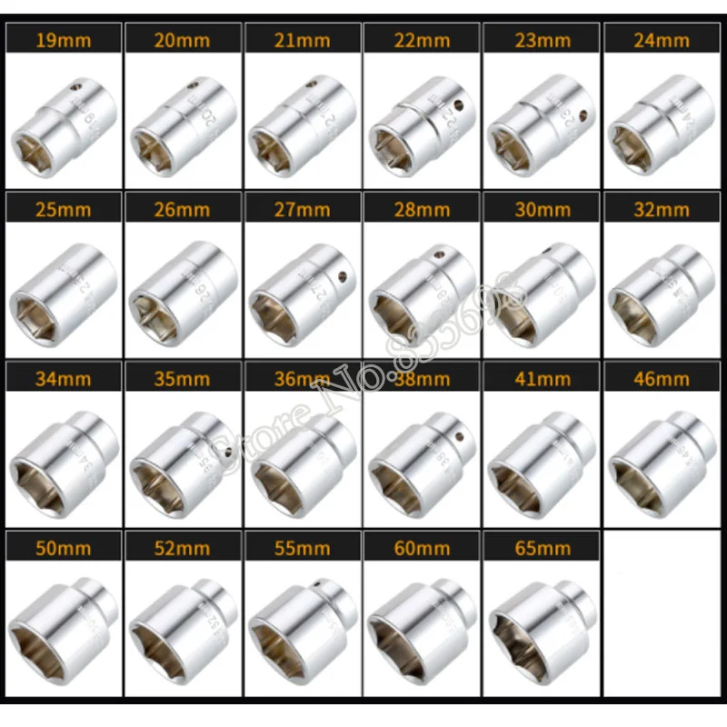 Llave de tubo de 6 puntos para reparación de motocicleta y bicicleta, cabeza de llave de impacto de 17-65mm, adaptador de enchufe de trinquete hexagonal pesado de 3/4"
