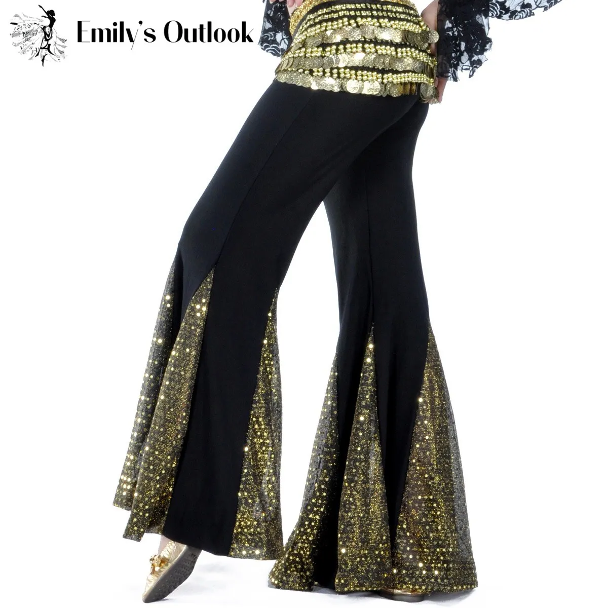 Women's Belly Dance Pants Crystal Cotton Fishtail Trousers Professional Dancewear Bollywood Egypt Arabic (Belt Not Included)