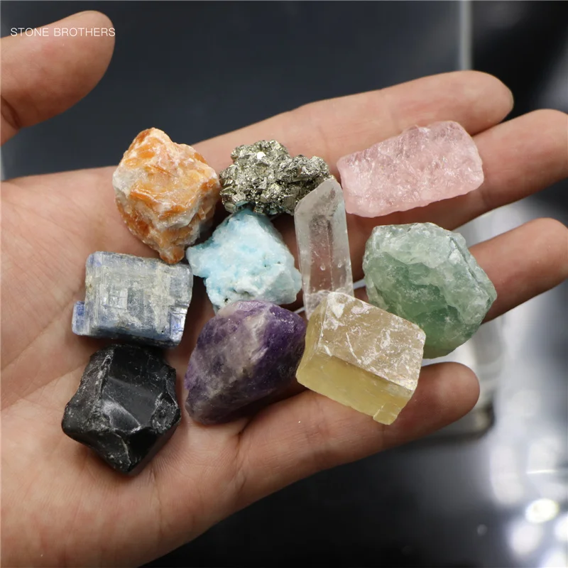 

10 kinds of Natural crystal stone Raw Mineral Specimens Irregular Rock Crystal Collection Research and Teaching Home Decor