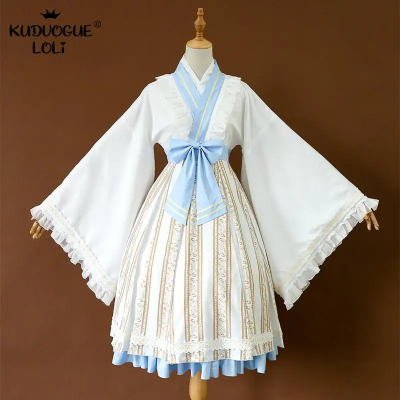 Long Sleeve Lolita OP Dress Cute Girls Sweet Vintage Embroidery Ruffles Lace Bows Chinoiserie Fresh Women Party Cosplay Costume