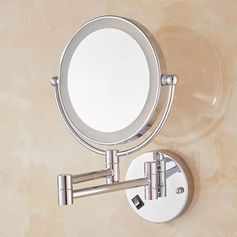 Bathroom Mirror Wall Mounted 8 Inch Brass 3X/1X LED Mirror LED Light Folding Makeup Mirror Cosmetic Mirror Lady Gift