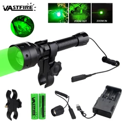 LED Tactical Hunting Flashlight Zoomable Red/Green/White 500 Yards Rechargeable Torch Professional Shooting Night Scout Lights