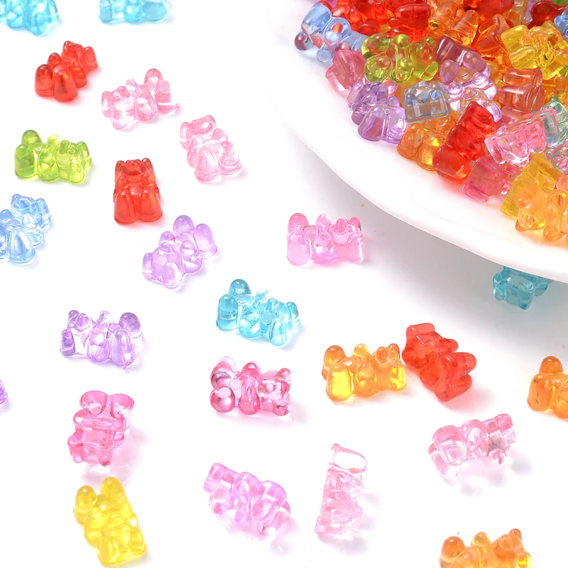 20Pcs 8x12mm Transparent Loose Space Beads Cute Small Bear-Shape Cross Hole Acrylic Beads for Making Jewelry DIY Accessories
