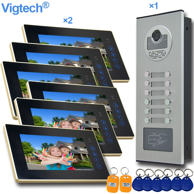 7 Inch color Door Intercom multi-apartment System Video doorbell device for building Villa with multi monitorIR night waterproof