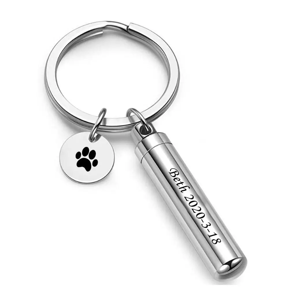 Master Free Engraving Custom Pet Dog Paw Cylinder Cremation Urn Keychain Keepsake Memorial Ashes Jewelry Dropshipping