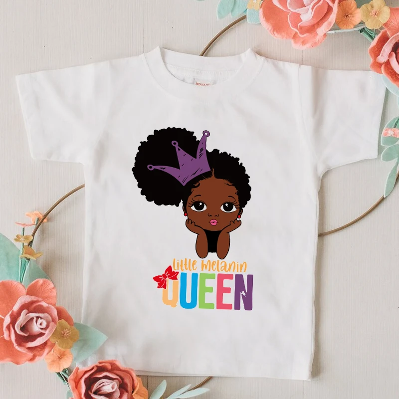 little melanin queen puff black girls t-shirt fashion kawaii black girl clothes cute high quality girls t shirt shortsleeve tops