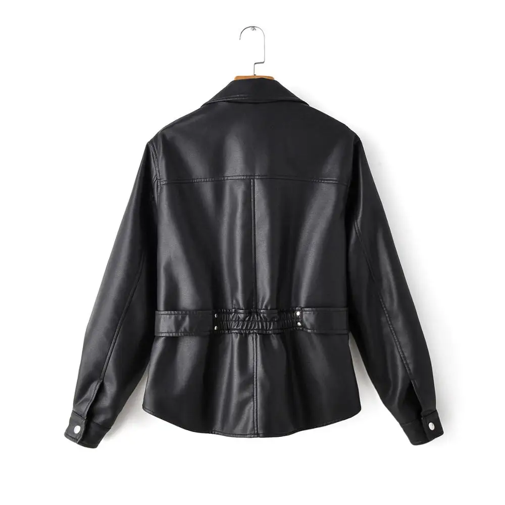Autunno Delle Donne Del Faux Morbido In Pelle Cappotto del Rivestimento di Preparazione Per La Sera Del Collare Della Chiusura Lampo Dell'unità di elaborazione del Motociclo Cappotto Femminile Rivetto Punk Giacca Nera