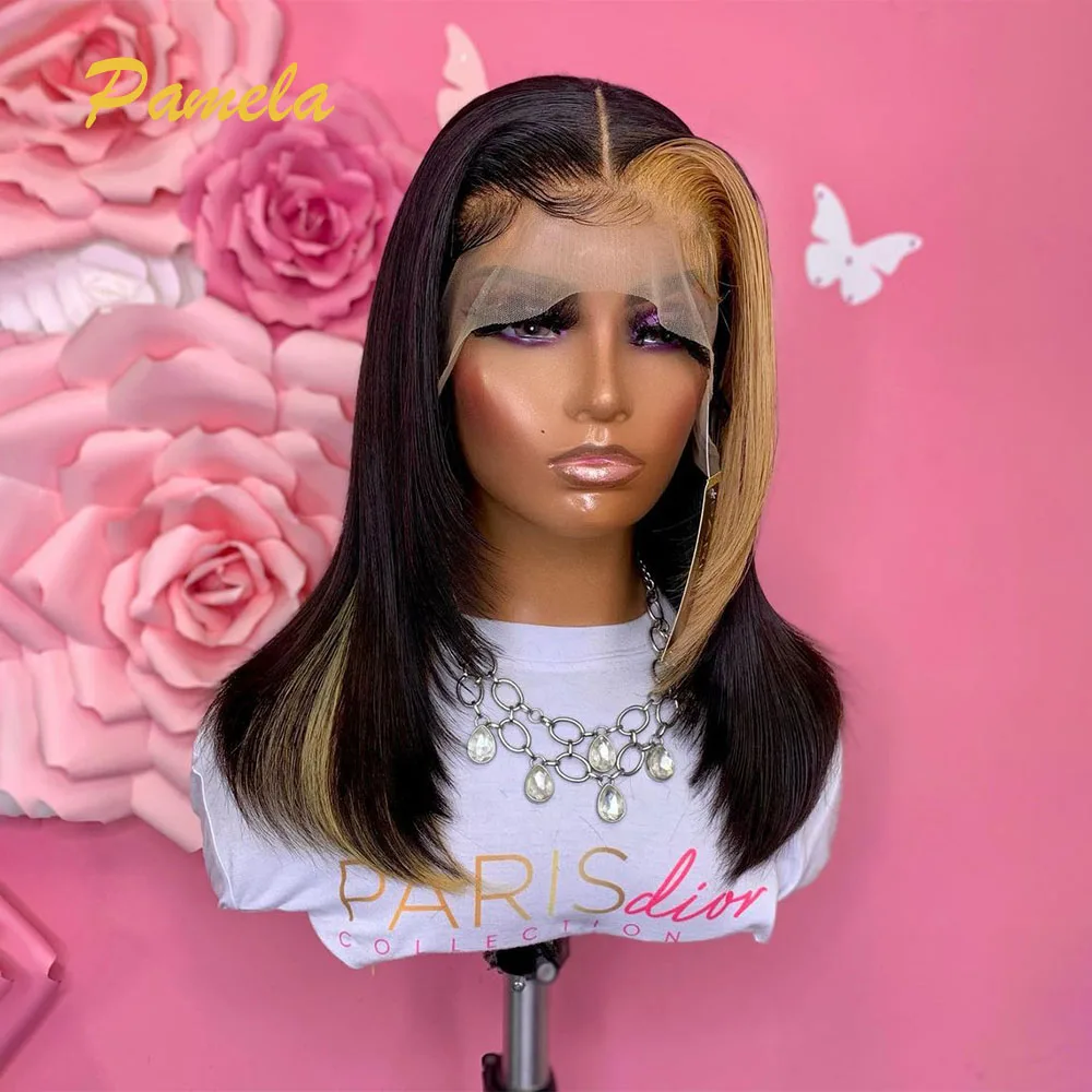 Bone Straight Ombre 1B/27 Colored Pixie Cut Wig 13x6 HD Transparent Lace Front Human Hair Glueless Wigs Preplucked Ready To Wear