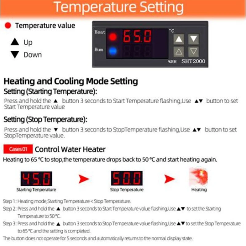 Controlador de temperatura e umidade sht2000, higrômetro, umidostato, incubadora de fabricação interna