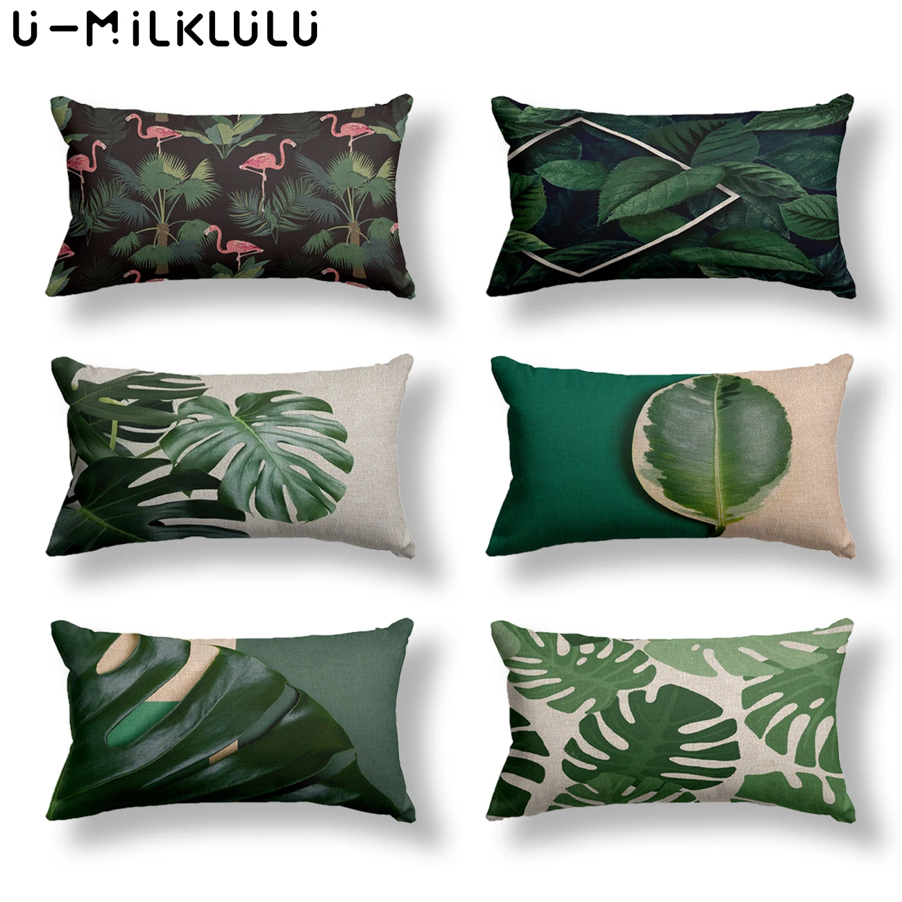 Fur Linen Cushion Cover for Home Decor, Plant Pillows, Tropical Botanic Leaves Pillowcase, Beige Throw Pillow Case, 30X50