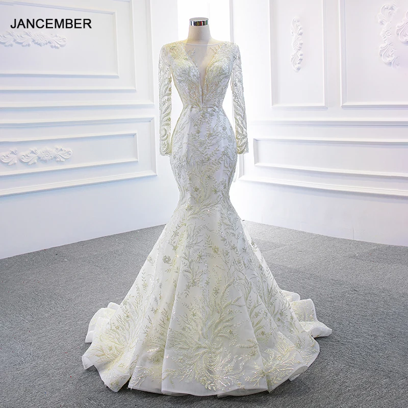 

J67156 New Jancember Mermaid Wedding Dress 2020 Detachable Train V-neck With Beading Sequined White Dress Suknia śLubna Vestido