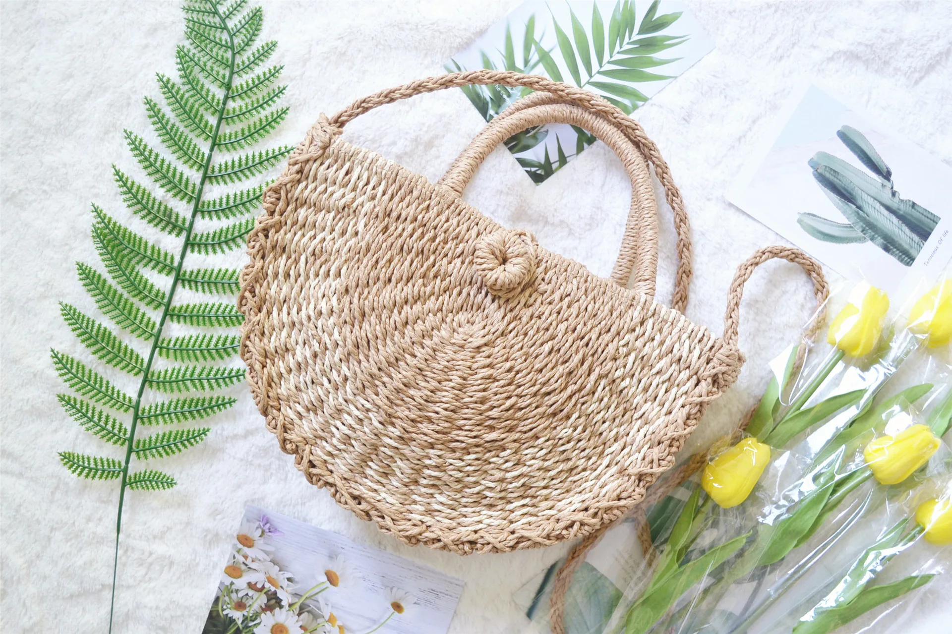 Sac de paille d'été pour femmes, sac de plage tissé en demi-cercle a6228, nouvelle collection