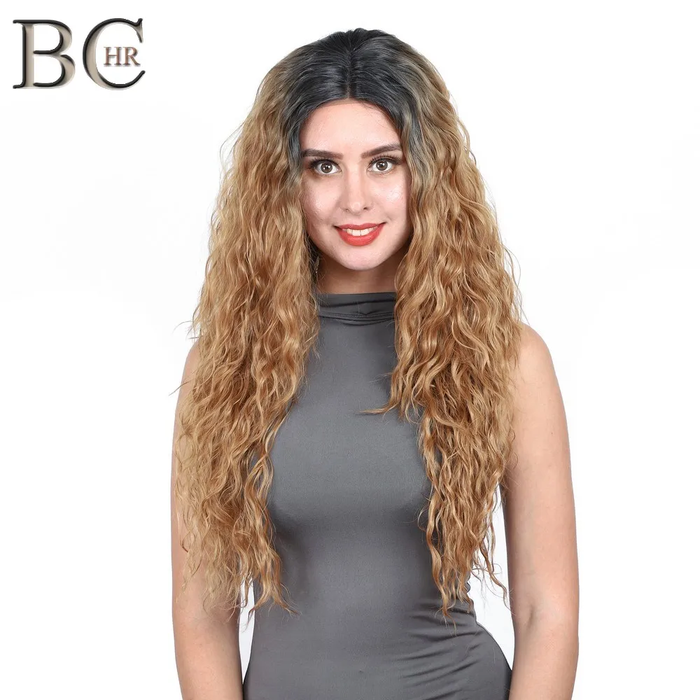 

BCHR Long Curly 30" Blonde Ombre Dark Roots Lace Wig Natural Hairline Heat Resistant Synthetic Hair Wigs For Women