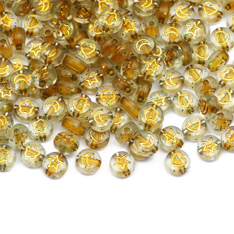 4x7mm 100-500Pcs/Lot Starry Sky Clear Acrylic Mixed Golden Flower/Moon/Heart Pattern Loose Beads For Jewelry Making DIY Handmade