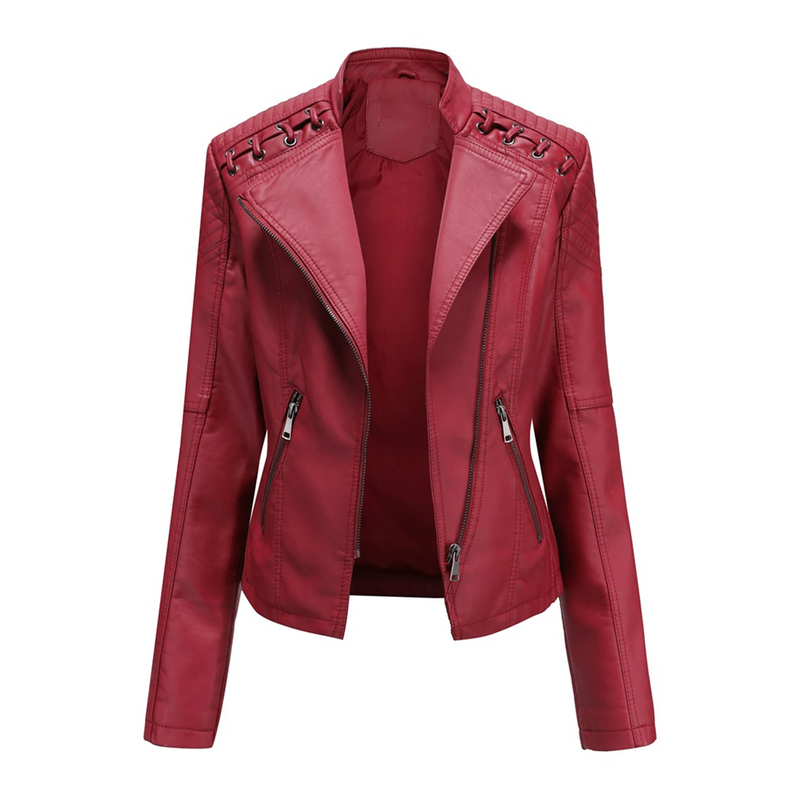 2022 Jackets for Women Autumn Winter Faux Leather Jacket Zipper Stand Collar Motorcycle Slim Coat Women\'s Clothing Korean Style