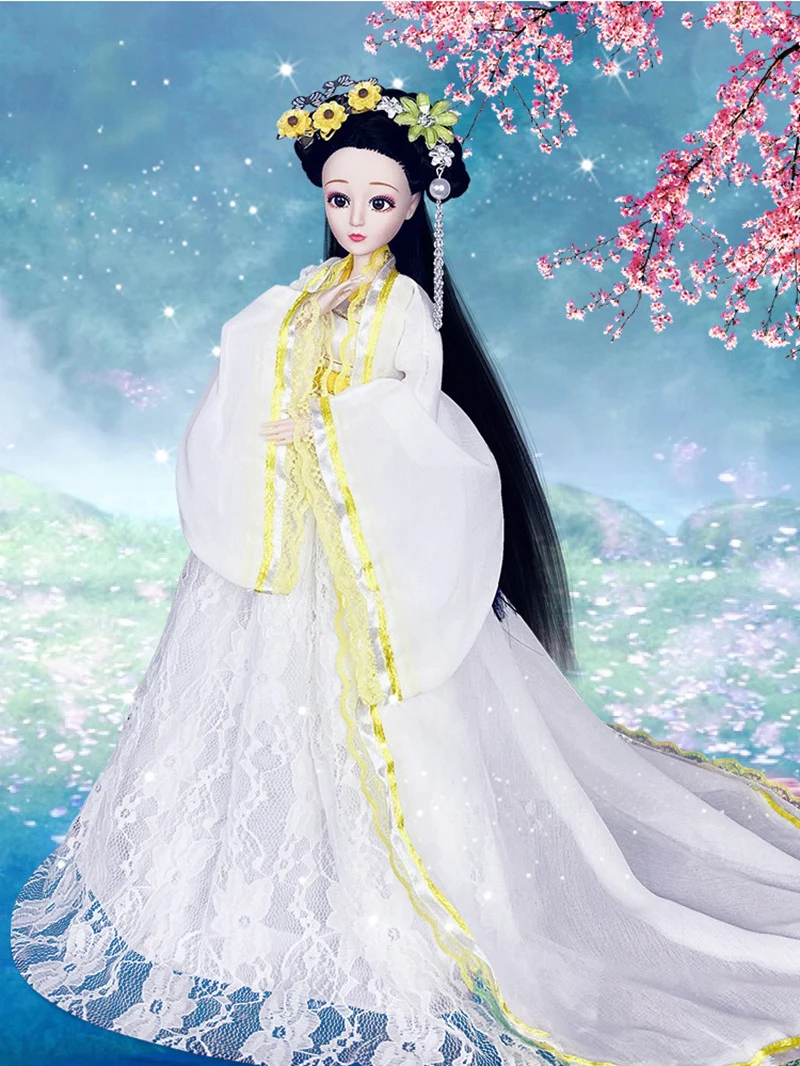 

1/6 Scale 30CM Ancient Costume Style Fairy Dress Hanfu Long Hair Barbi Doll 12 or 20 Joints Body Model Toys Gift For Girl