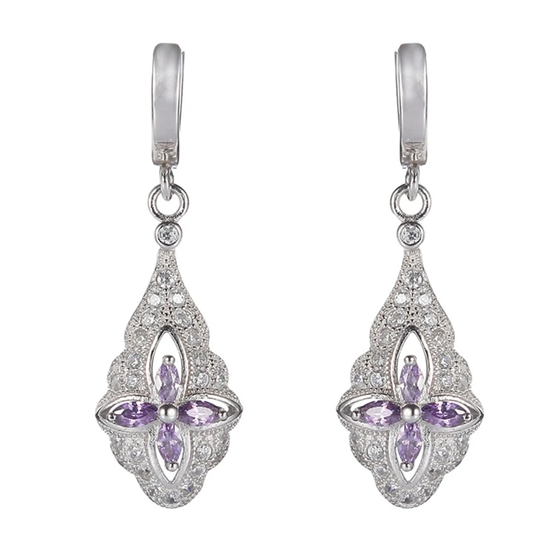 Eulonvan Luxury 925 Sterling Silver Wedding Earrings Jewelry & Accessories For Women Dropshipping Purple Cubic Zirconia S-3708