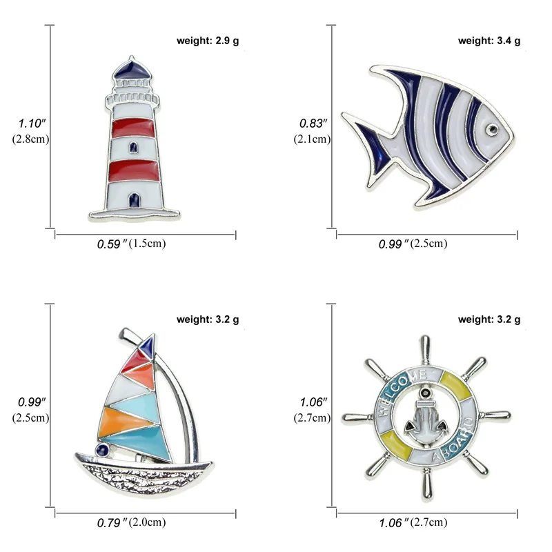 Navy style badge cartoon tropical fish metal brooch creative sailboat lighthouse rudder cartoon brooch lapel pin small gift