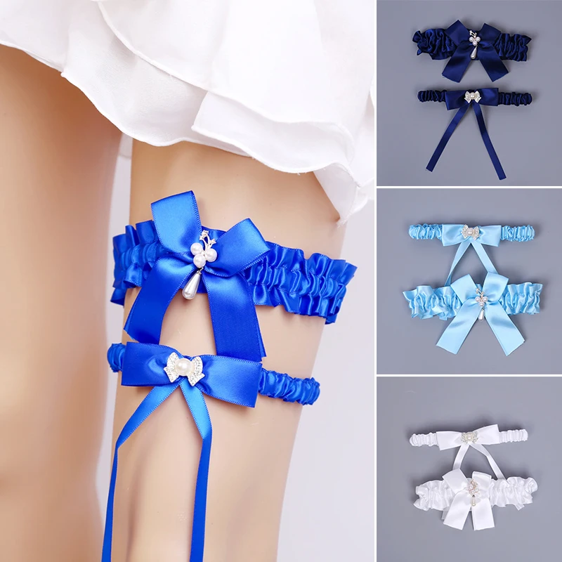 2 Chiếc Cưới Garters Dây Ren Ngọc Trai Thêu Hoa Sọc Tính Linh Hoạt Cao Dây Đặt Cho Cô Dâu Tín-Vận Chuyển