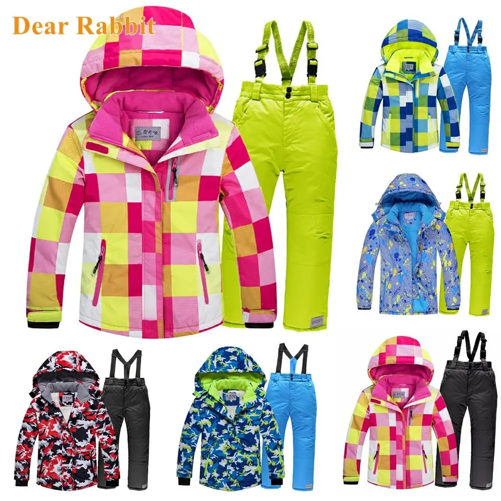 Kids Ski Suit Children Windproof Waterproof Warm Fleece Snow Suit Girls Boys Winter Skiing And Snowboarding Jacket Pants Ski Set