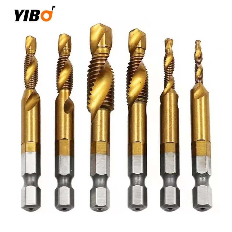 6 Stks/set Hss Boren Tap Bits Draad Schroef Gereedschap Machine Kranen M3-M10 Tap Boren Shank Titanium Coated