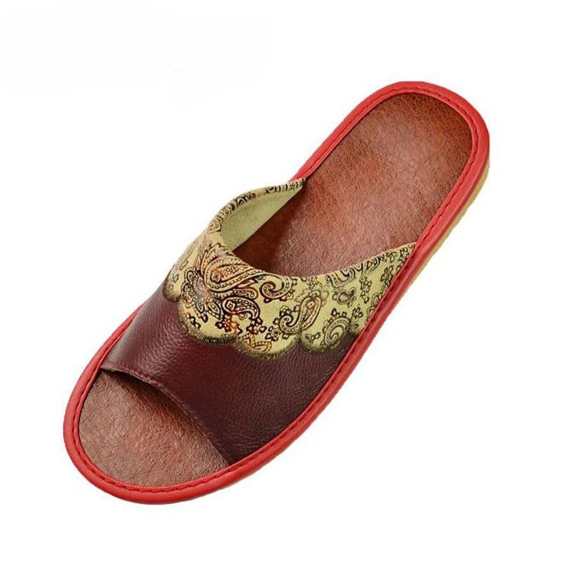 Glglgege Summer Couples Leather Slippers Women House Home Slippers Shoes Pantufas Mules Ladies Genuine Leather Shoes