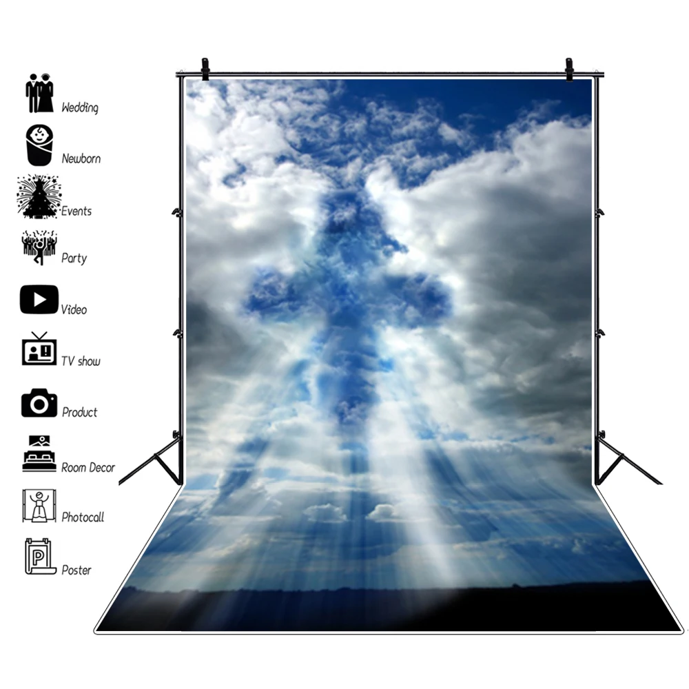 Laeacco Wonderland Shinny Cloudy Stairs To Sky Photography Backgrounds Heaven Holy Cross Jesus Room Decro For Photo Backdrops